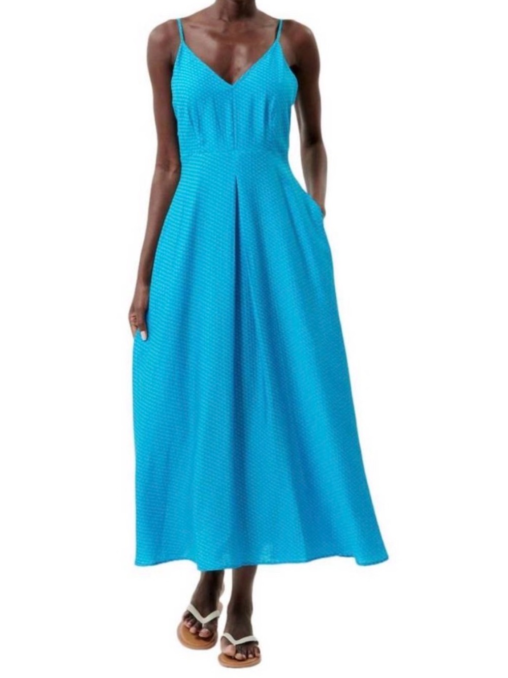FRNCH Paris Lionelle Long Dress in Blue Pockets Side zip EUC Size Small